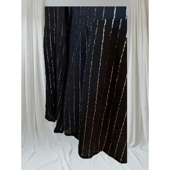 Savanna Jane Boho Embroidered Floral Blouse Black Metallic Stripe Peasant Top L - Picture 5 of 9